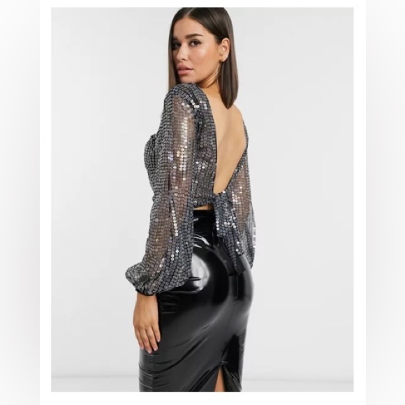 ASOS Black Sequin tit back shirt - Picture 7 of 7